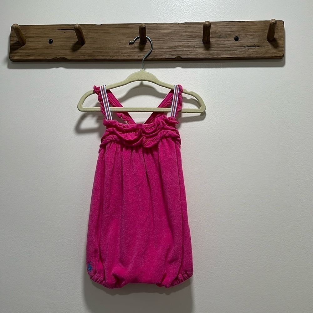 Ralph Lauren Baby Girl Pink Terry Cloth Sleeveless Ribbon Romper 6 months